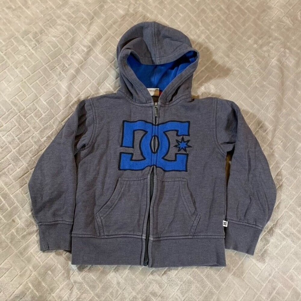 DC Skate Unisex Kids Size 5 Hoodie Sweatshirt Gray Full Zip Logo Cotton Blend